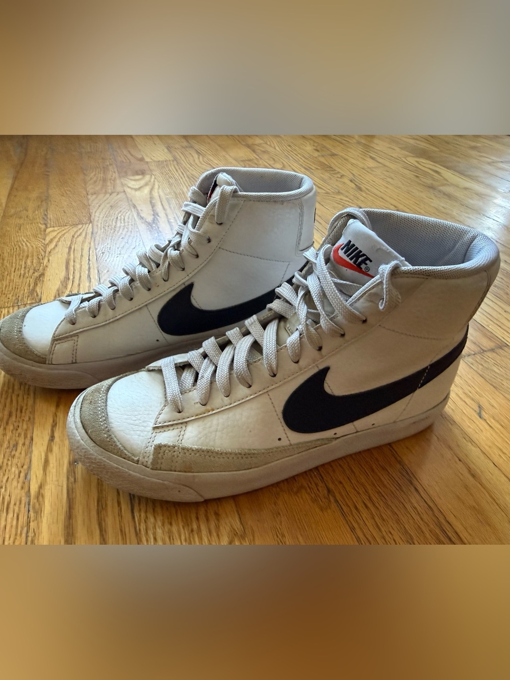 Nike Blazer Mid 77 Wht/Blk High Top Leather Sneakers Shoes Classic Retro Logo 6Y